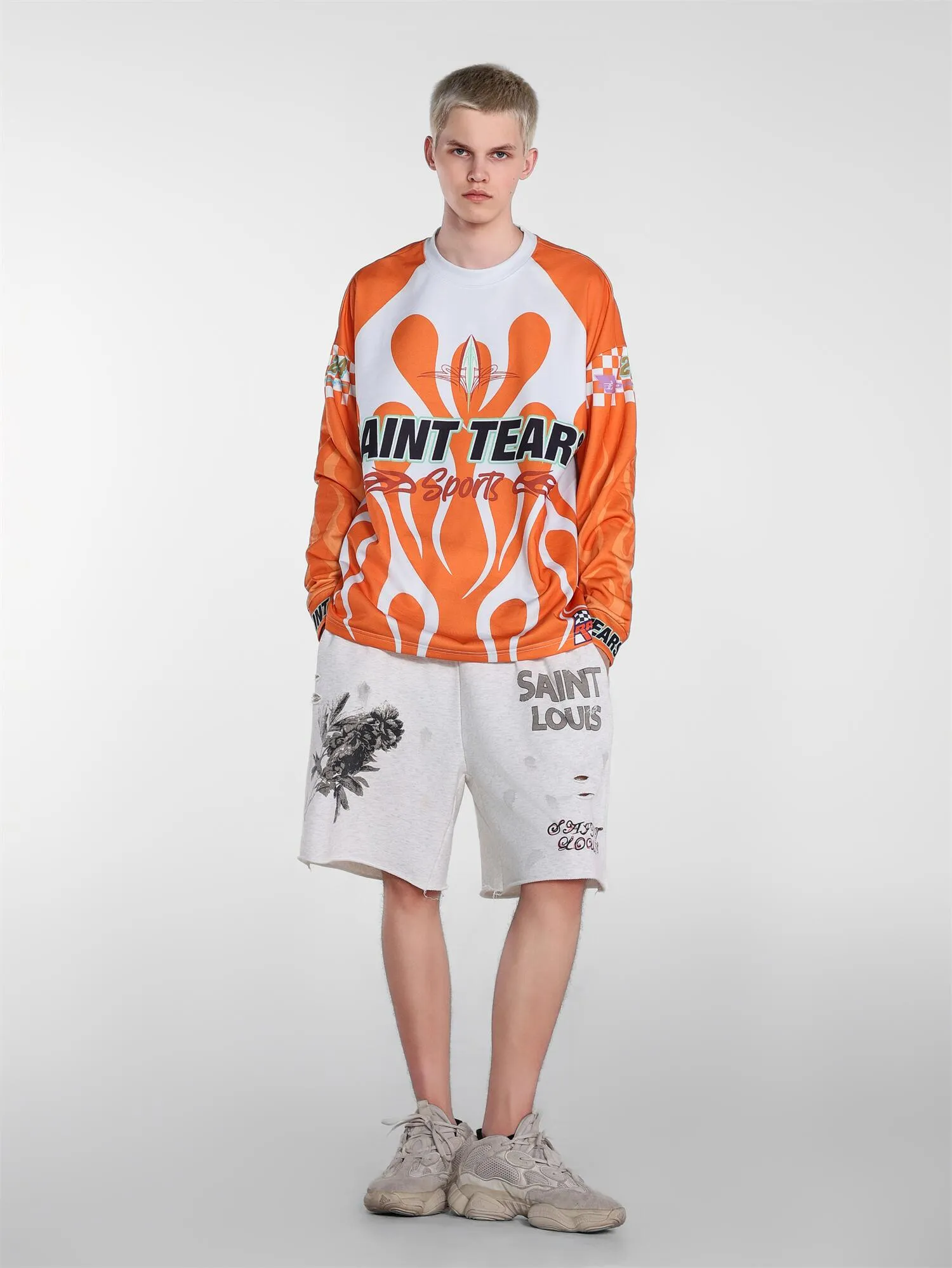 Saint michael tears all-over printed long-sleeved vintage autumn and winter T-shirt Style number: 121 Size: M L XL Wholesale price: 136 Color: black orange